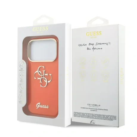 Husa spate Guess IML 4G Script Metal Logo pentru iPhone 17 Pro, portocalie