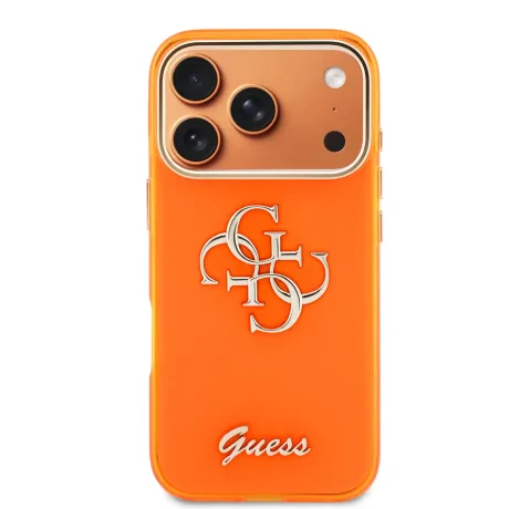 Husa spate Guess IML 4G Script Metal Logo pentru iPhone 17 Pro, portocalie