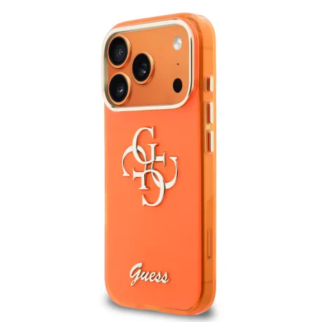 Husa spate Guess IML 4G Script Metal Logo pentru iPhone 17 Pro, portocalie