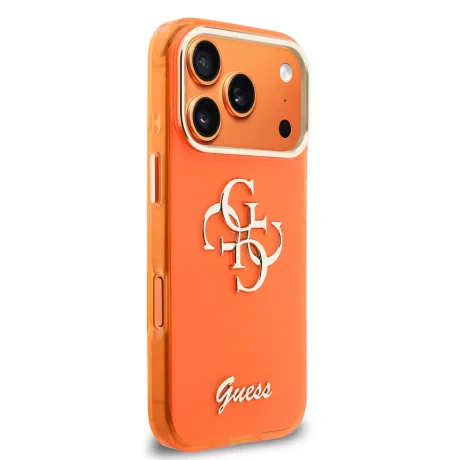 Husa spate Guess IML 4G Script Metal Logo pentru iPhone 17 Pro, portocalie
