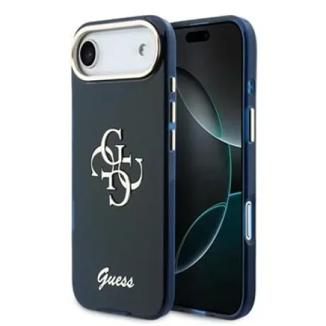 Husa spate Guess IML 4G Script Metal Logo pentru iPhone Air, albastră