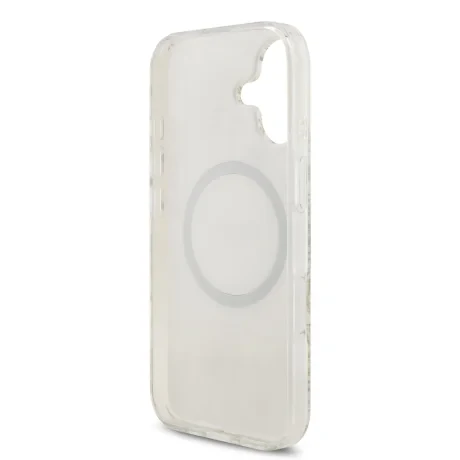 Husa spate Guess IML Flowers Allover Strap MagSafe pentru iPhone 17, albă