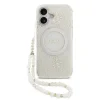Husa spate Guess IML Flowers Allover Strap MagSafe pentru iPhone 17, albă