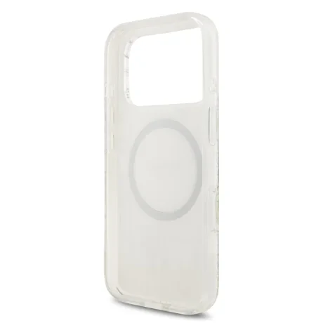 Husa spate Guess IML Flowers Allover Strap MagSafe pentru iPhone 17 Pro, albă