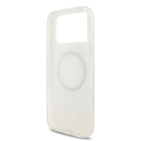 Husa spate Guess IML Flowers Allover Strap MagSafe pentru iPhone 17 Pro Max, albă
