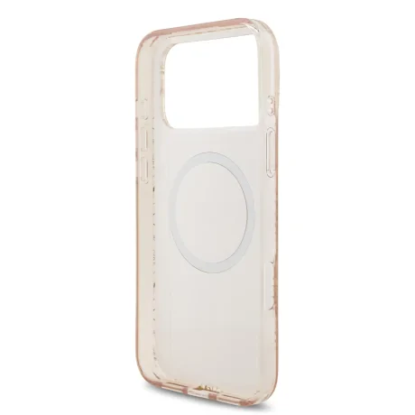 Husă spate Guess IML Flowers Allover Strap MagSafe pentru iPhone 17 Pro Max, roz