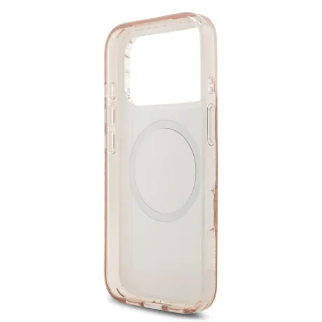 Husa spate Guess IML Flowers Allover Strap MagSafe pentru iPhone 17 Pro, roz