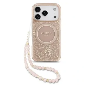 Husa spate Guess IML Flowers Allover Strap MagSafe pentru iPhone 17 Pro, roz