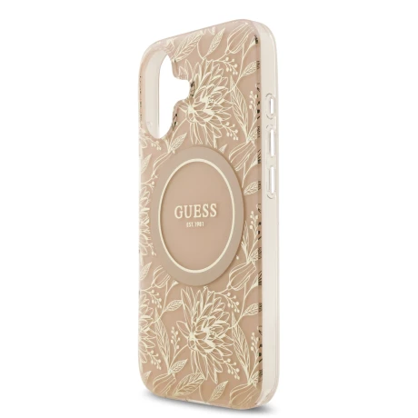 Husa spate Guess IML Flowers Allover Strap MagSafe pentru iPhone 17, roz