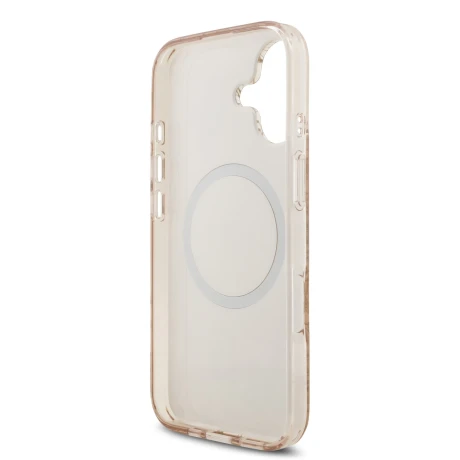 Husa spate Guess IML Flowers Allover Strap MagSafe pentru iPhone 17, roz