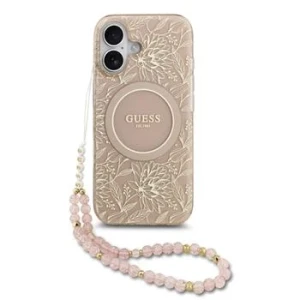 Husa spate Guess IML Flowers Allover Strap MagSafe pentru iPhone 17, roz