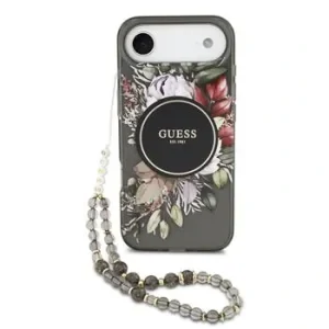 Husa spate Guess IML Flowers Strap MagSafe pentru iPhone Air, neagră