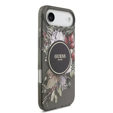 Husa spate Guess IML Flowers Strap MagSafe pentru iPhone Air, neagră