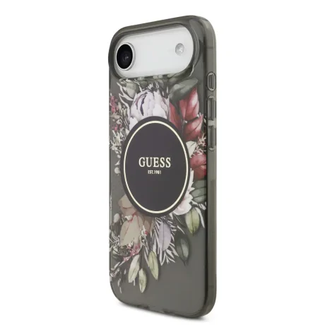 Husa spate Guess IML Flowers Strap MagSafe pentru iPhone Air, neagră
