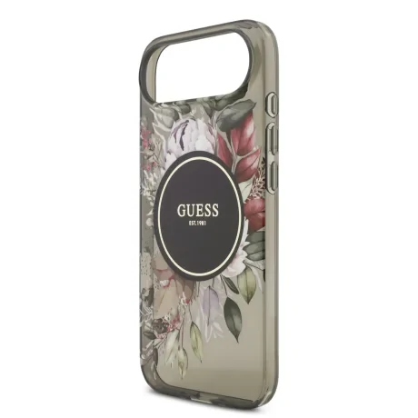 Husa spate Guess IML Flowers Strap MagSafe pentru iPhone Air, neagră
