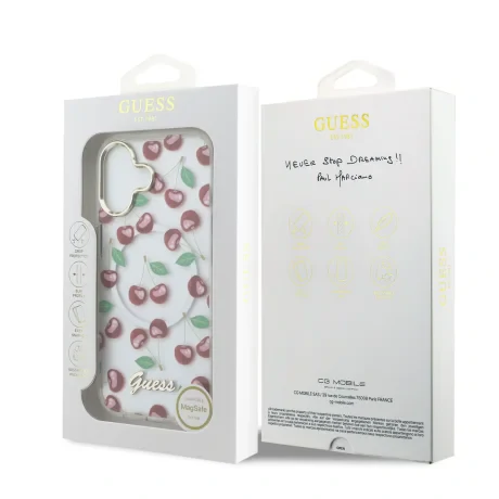 Husă spate Guess IML Glitter Cherry MagSafe pentru iPhone 17