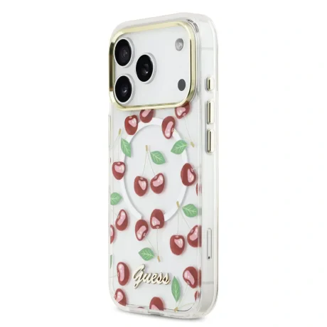 Husă spate Guess IML Glitter Cherry MagSafe pentru iPhone 17 Pro
