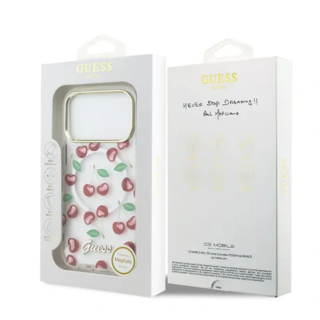 Husă spate Guess IML Glitter Cherry MagSafe pentru iPhone 17 Pro