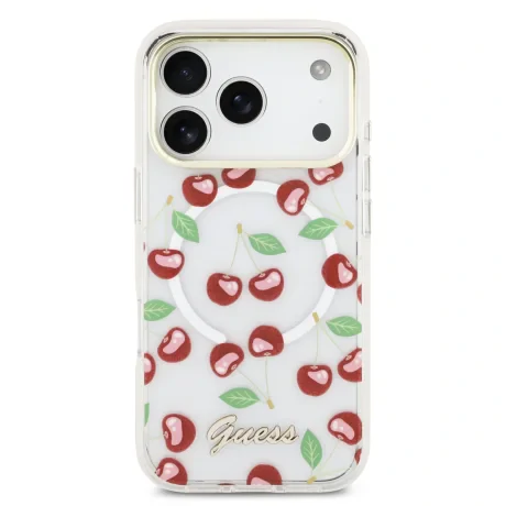 Husă spate Guess IML Glitter Cherry MagSafe pentru iPhone 17 Pro