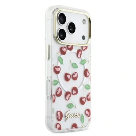 Husă spate Guess IML Glitter Cherry MagSafe pentru iPhone 17 Pro