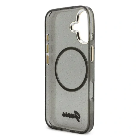 Husa spate Guess IML Glitter Script Strap MagSafe pentru iPhone 17, neagră