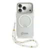 Husa spate Guess IML Glitter Script Strap MagSafe pentru iPhone 17 Pro, transparentă