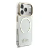Husa spate Guess IML Glitter Script Strap MagSafe pentru iPhone 17 Pro, transparentă