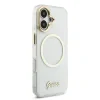Husa spate Guess IML Glitter Script Strap MagSafe pentru iPhone 17, transparentă