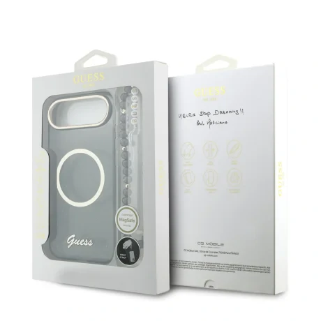 Husa spate Guess IML Glitter Script Strap MagSafe pentru iPhone Air, neagră