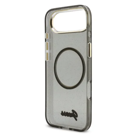 Husa spate Guess IML Glitter Script Strap MagSafe pentru iPhone Air, neagră