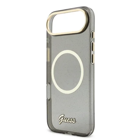 Husa spate Guess IML Glitter Script Strap MagSafe pentru iPhone Air, neagră