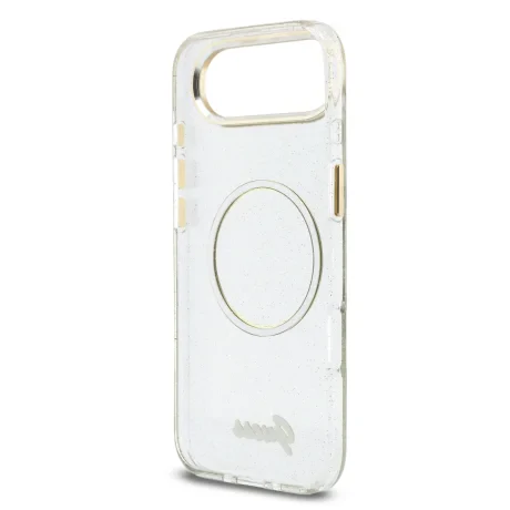 Husa spate Guess IML Glitter Script Strap MagSafe pentru iPhone Air, transparentă