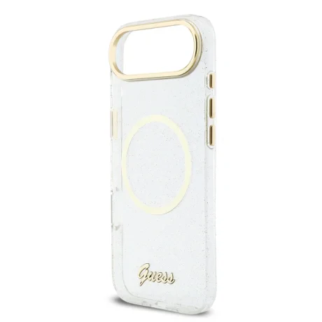 Husa spate Guess IML Glitter Script Strap MagSafe pentru iPhone Air, transparentă