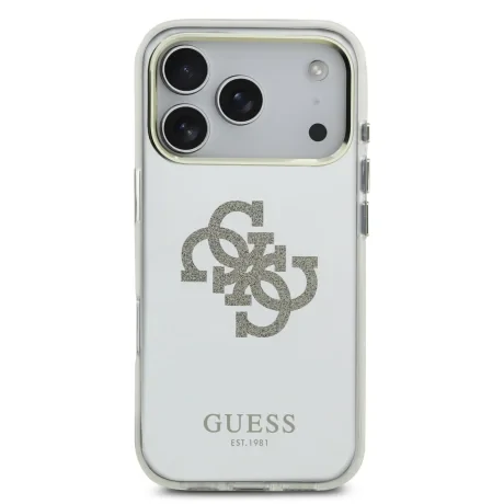 Husa spate Guess PC/TPU Mirror 4G cu sclipici și logo MagSafe pentru iPhone 17 Pro, aurie