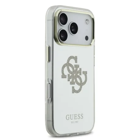 Husa spate Guess PC/TPU Mirror 4G cu sclipici și logo MagSafe pentru iPhone 17 Pro Max, aurie