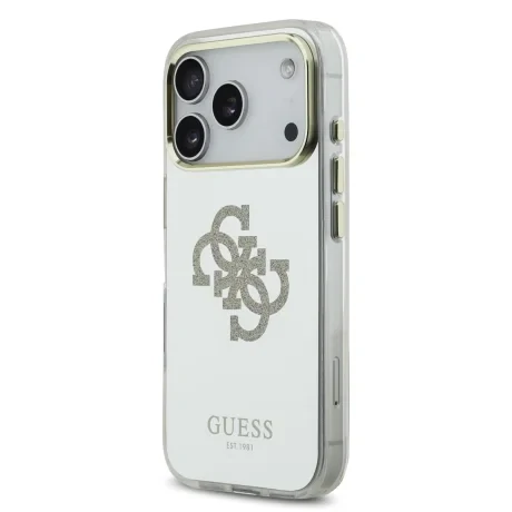Husa spate Guess PC/TPU Mirror 4G cu sclipici și logo MagSafe pentru iPhone 17 Pro Max, aurie