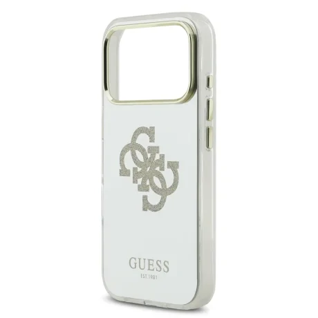 Husa spate Guess PC/TPU Mirror 4G cu sclipici și logo MagSafe pentru iPhone 17 Pro Max, aurie