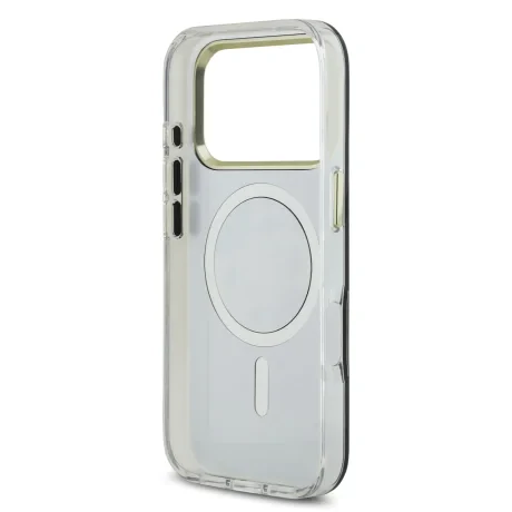 Husa spate Guess PC/TPU Mirror 4G cu sclipici și logo MagSafe pentru iPhone 17 Pro Max, aurie