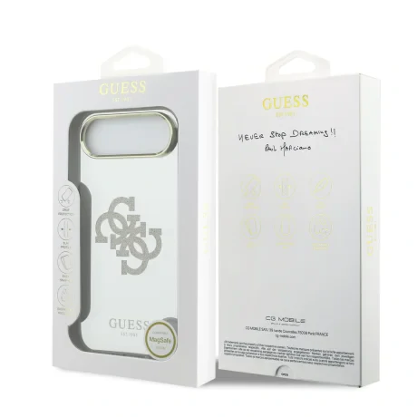 Husa spate Guess PC/TPU Mirror 4G cu sclipici și logo MagSafe pentru iPhone Air, aurie