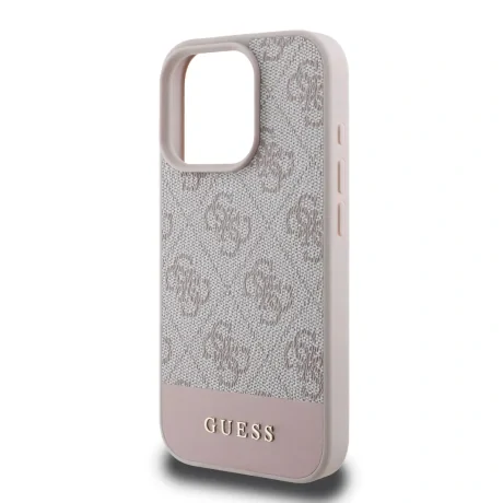 Husă spate Guess PU 4G cu dungi pentru iPhone 16 Pro Max, roz