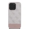 Husă spate Guess PU 4G cu dungi pentru iPhone 16 Pro Max, roz