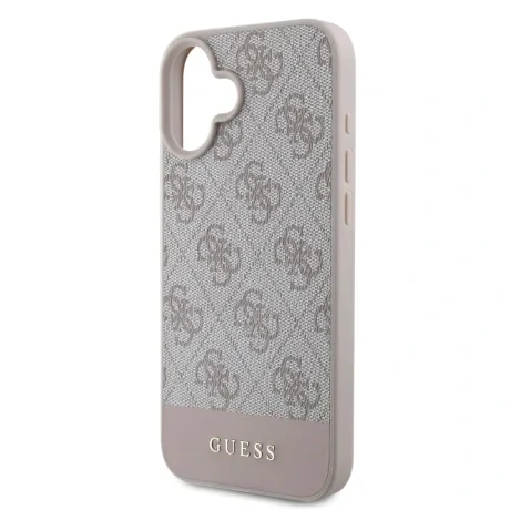 Husă spate Guess PU 4G cu dungi pentru iPhone 16, roz