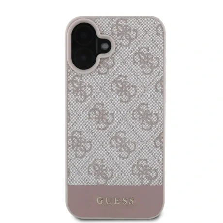 Husă spate Guess PU 4G cu dungi pentru iPhone 16, roz