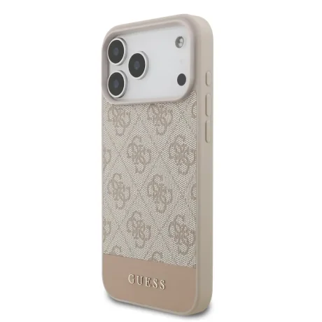 Husă spate Guess PU 4G cu dungi pentru iPhone 17 Pro Max, roz