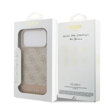 Husă spate Guess PU 4G cu dungi pentru iPhone 17 Pro Max, roz