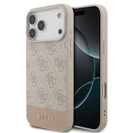 Husă spate Guess PU 4G cu dungi pentru iPhone 17 Pro Max, roz