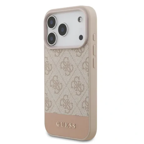 Husă spate Guess PU 4G cu dungi pentru iPhone 17 Pro, roz