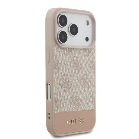 Husă spate Guess PU 4G cu dungi pentru iPhone 17 Pro, roz