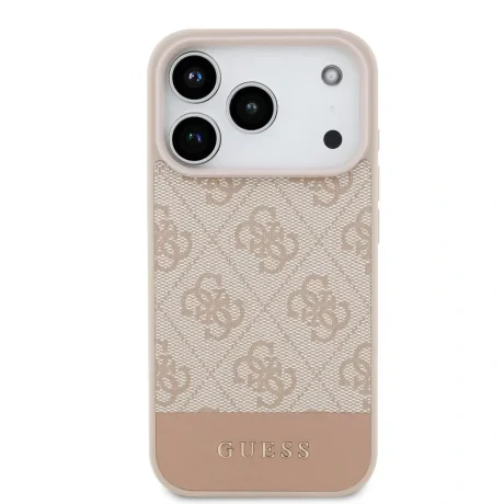 Husă spate Guess PU 4G cu dungi pentru iPhone 17 Pro, roz