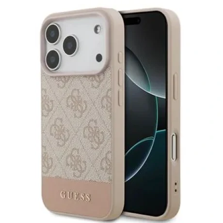Husă spate Guess PU 4G cu dungi pentru iPhone 17 Pro, roz